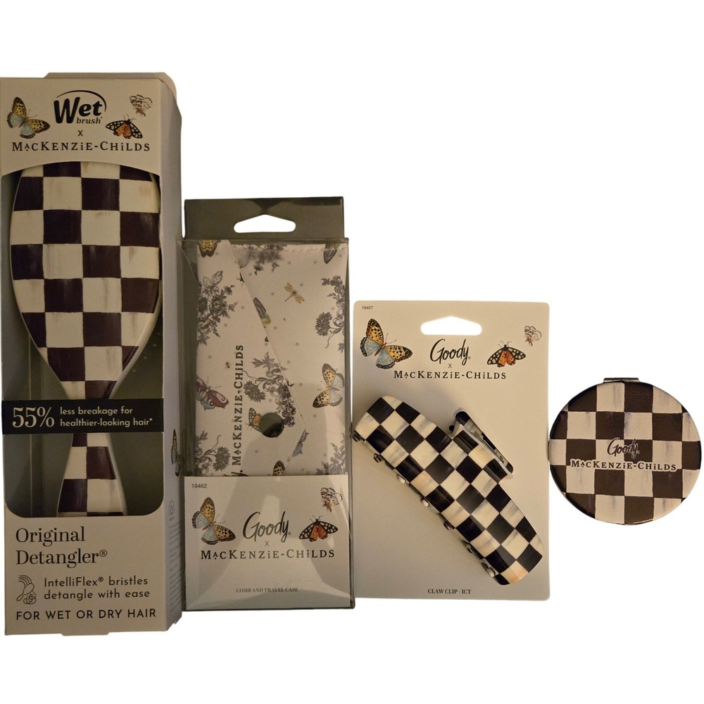 MacKenzie-Childs Hair Accessory Set Women OS Black White New 4pc Wet Brush Goody